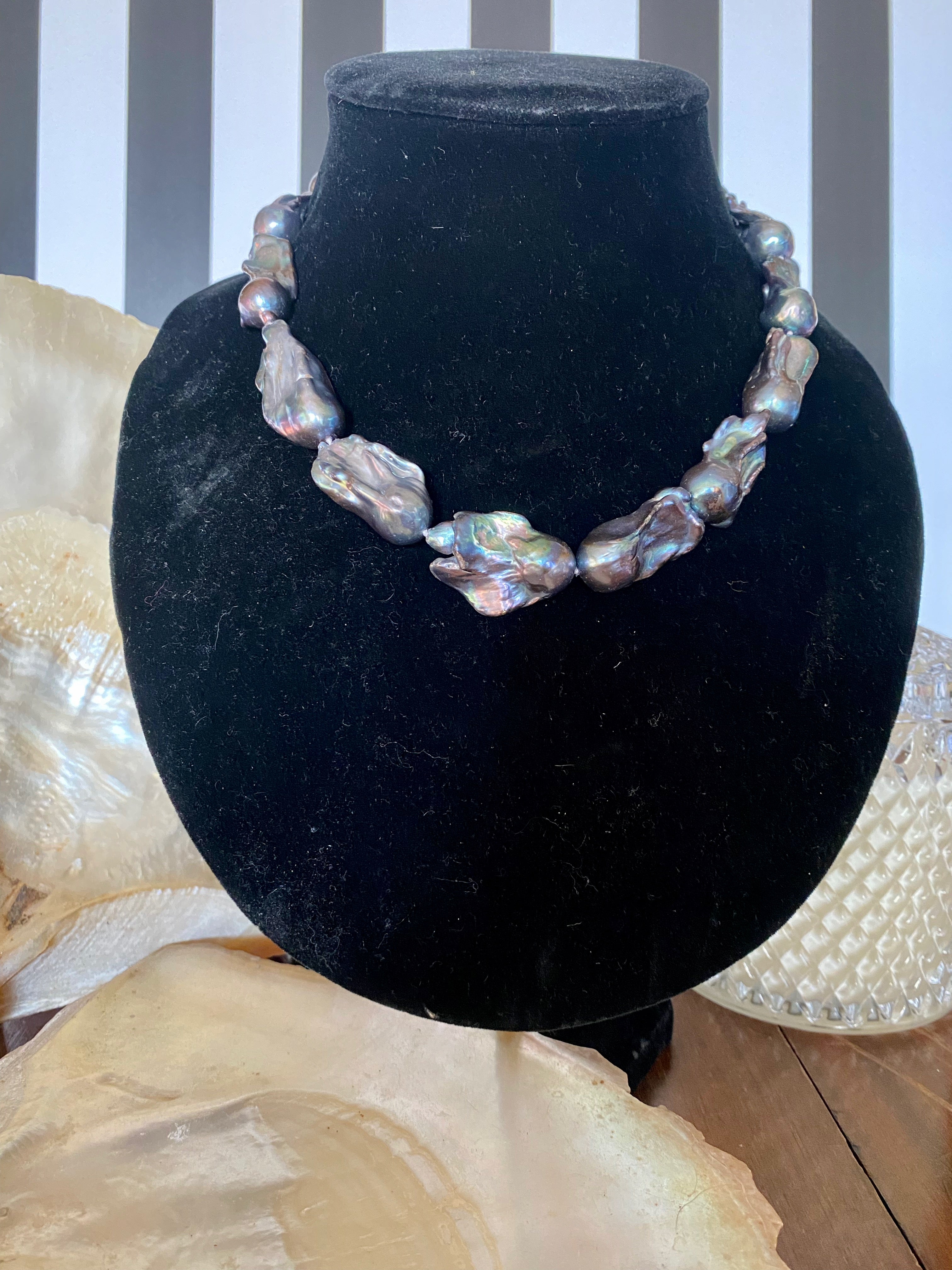 Peacock Black Freshwater Baroque Pearl Necklace PandaPearls Australia