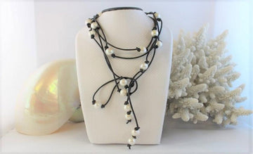 Signature 2m pearl and leather lariat