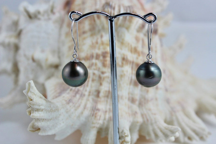 Tahitian pearl drop earrings on sterling silver