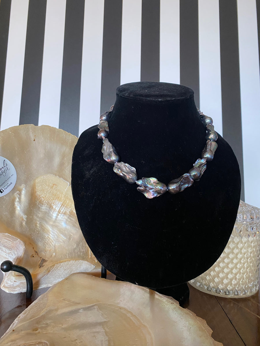 Peacock Black Freshwater Baroque Pearl Necklace