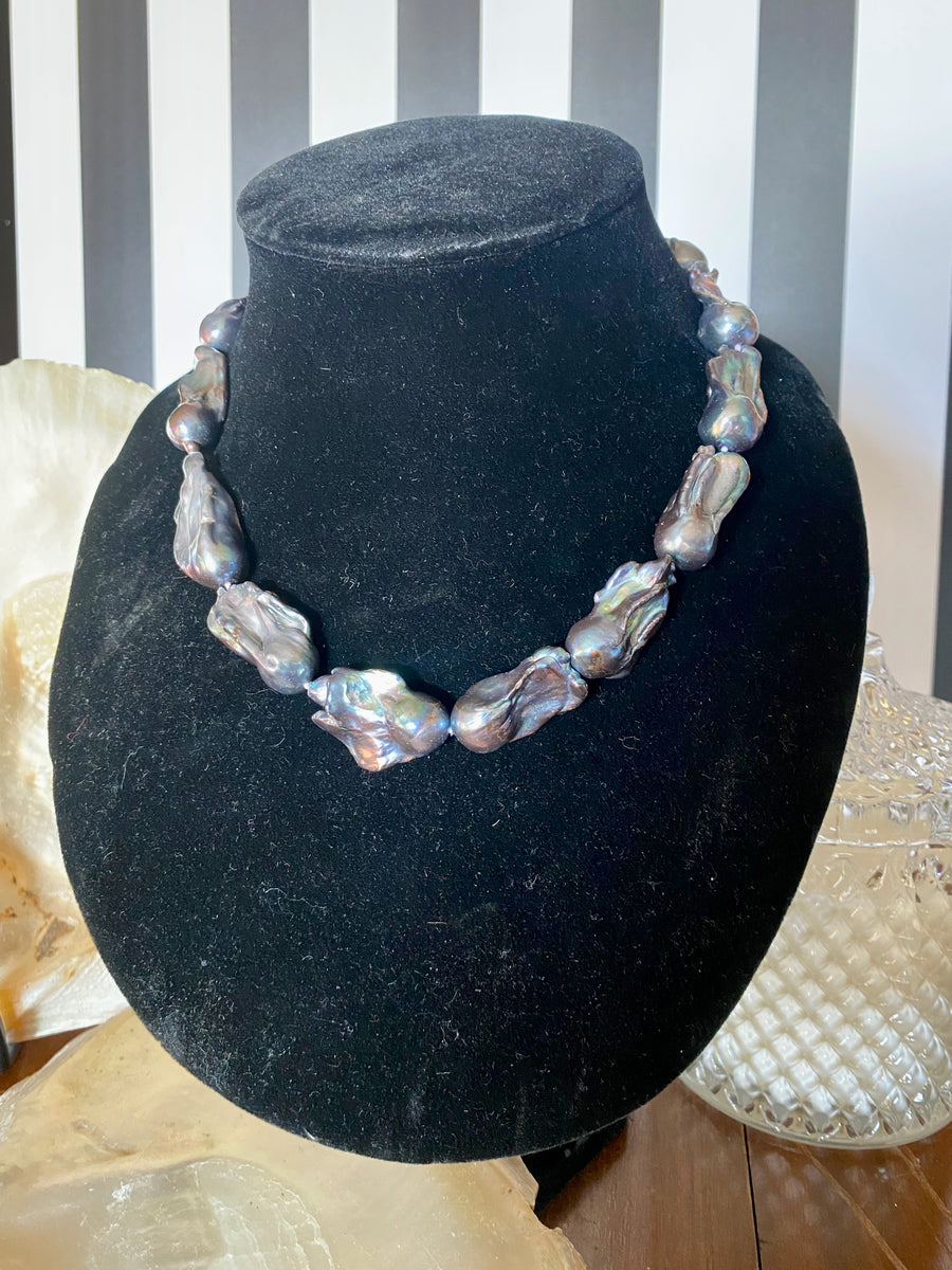Peacock Black Freshwater Baroque Pearl Necklace – PandaPearls