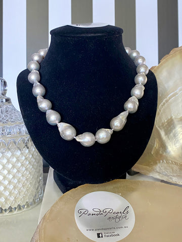 Silver Freshwater Baroque Pearl Necklace