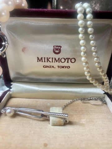 Kokichi Mikimoto vintage Akoya Pearl strands, brooches, and bracelet