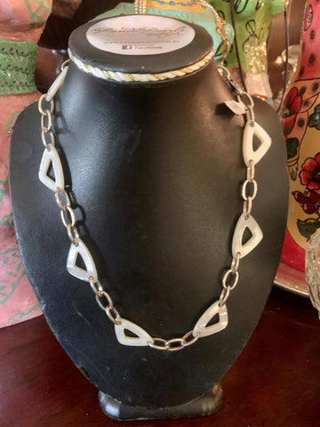Necklace made of mother of pearl and solid sterling silver.
