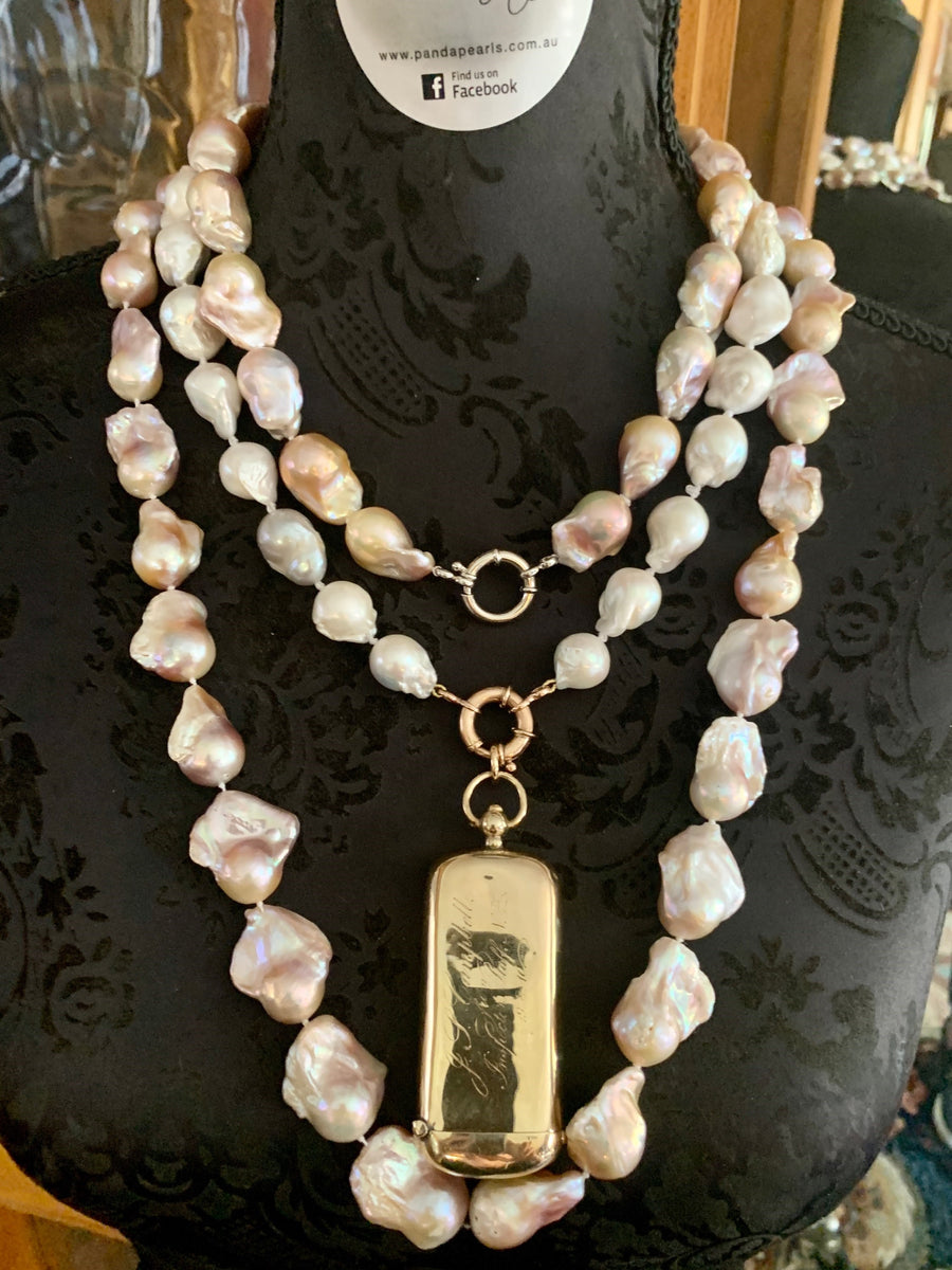 Baroque pink pearls in larger sizes.